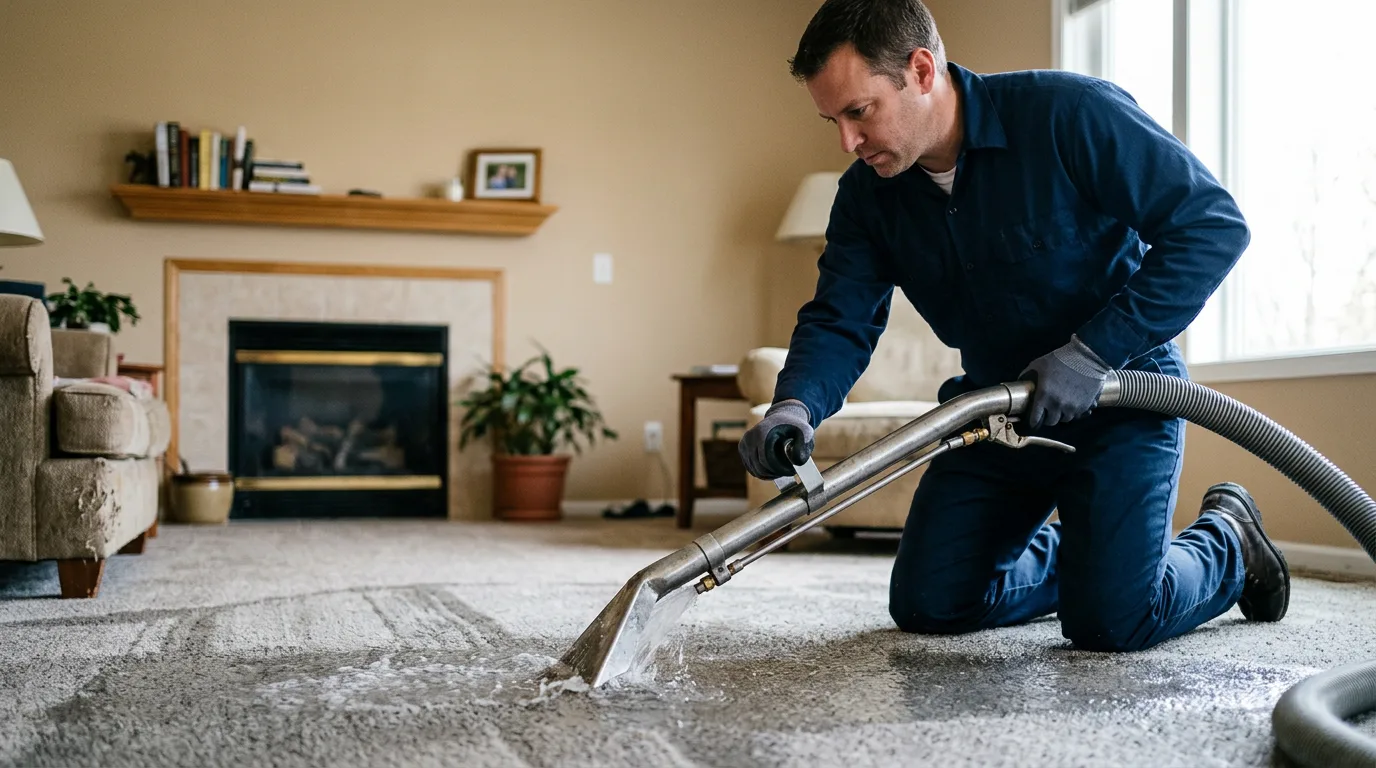 Water damage restoration technician working near Atlantic, IA